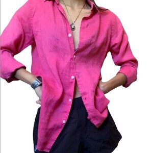 UNIQLO 100% Linen Pink magenta Soft Button down Blouse shirt Sz M
